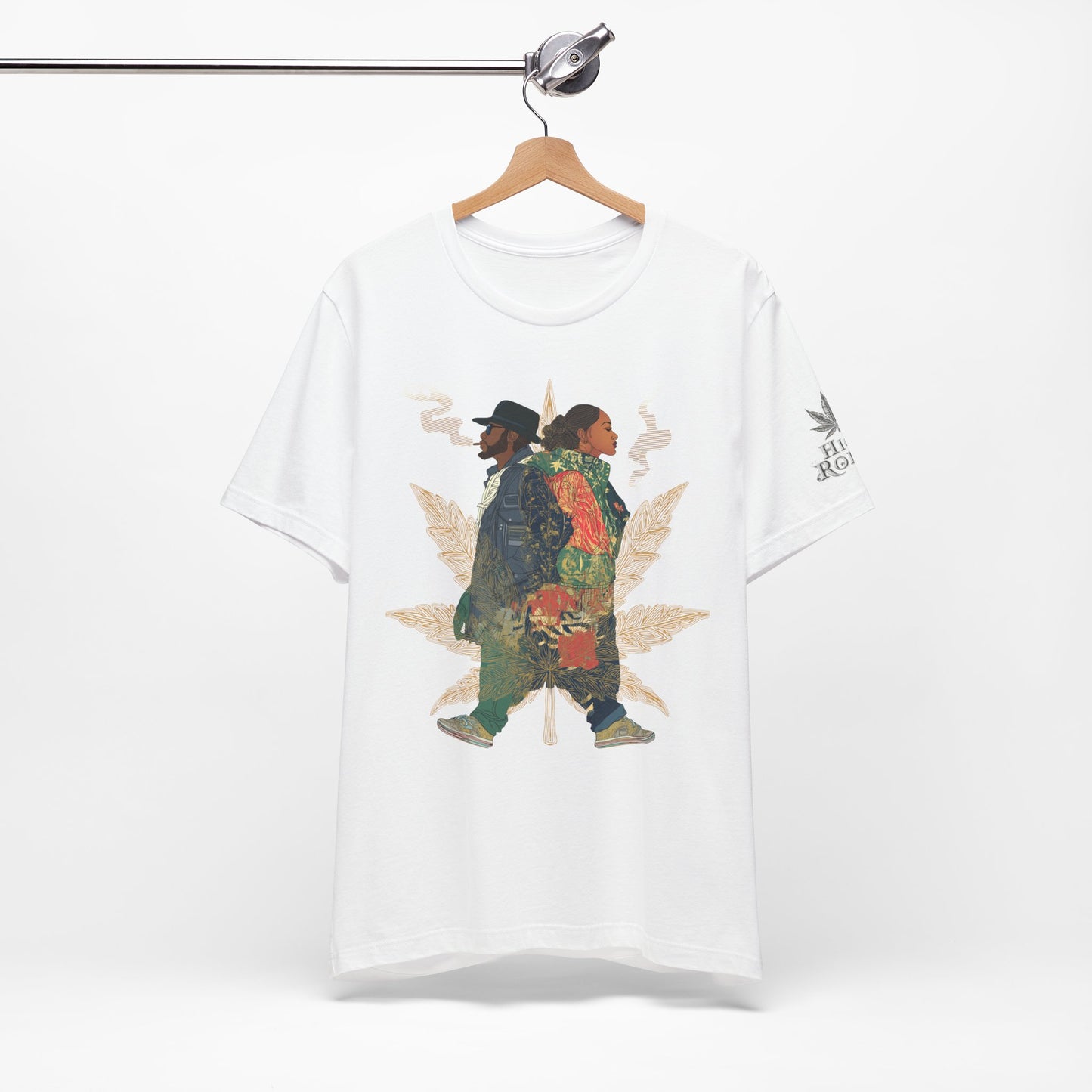 High Roller Back to Back Cannabis T-Shirt - Premium 420 Hip-Hop Duo Golden Leaf Street Culture Partnership Unity Apparel