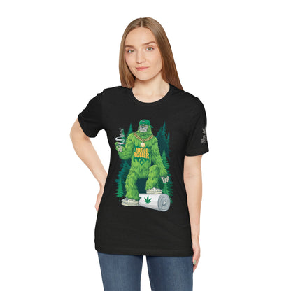 Bigfoot HIGH ROLLER Halloween Cannabis Forest T-Shirt - Premium Sasquatch Lifestyle Legend 420 Apparel