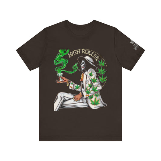 Skeletal HIGH ROLLER Halloween Cannabis Lounge T-Shirt - Premium Death's Day Off Botanical Relaxation 420 Apparel