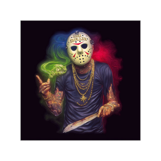 Jason HIGH ROLLER Halloween Cannabis Mask Sticker - Premium Friday 13th Tattooed Slasher 420 Vinyl Decal