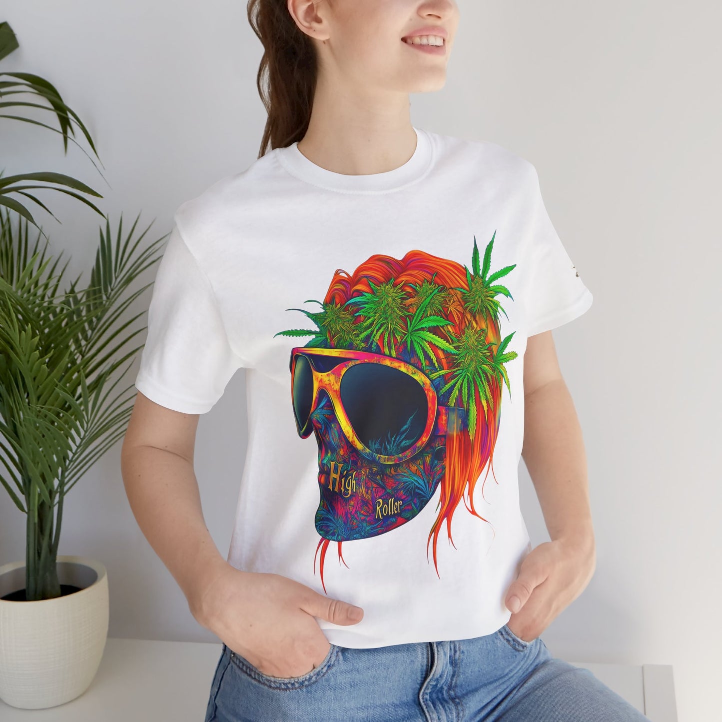 Psychedelic Skull Tee - Premium Airlume Cotton Cannabis Culture Rainbow Skull Art