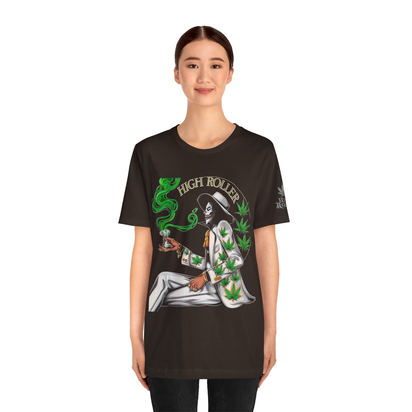 Skeletal HIGH ROLLER Halloween Cannabis Lounge T-Shirt - Premium Death's Day Off Botanical Relaxation 420 Apparel