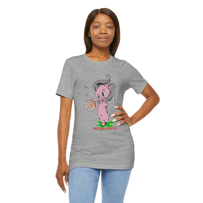 Smoking Hog Leg Pink Pig Tee - Premium Airlume Cotton Cannabis Culture Art