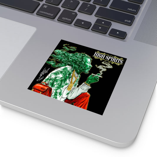 High Spirits Cannabis Goddess Halloween Sticker - Premium Emerald Spirit HIGH ROLLER Ethereal Being 420 Vinyl Decal