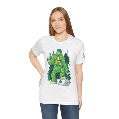 Bigfoot HIGH ROLLER Halloween Cannabis Forest T-Shirt - Premium Sasquatch Lifestyle Legend 420 Apparel
