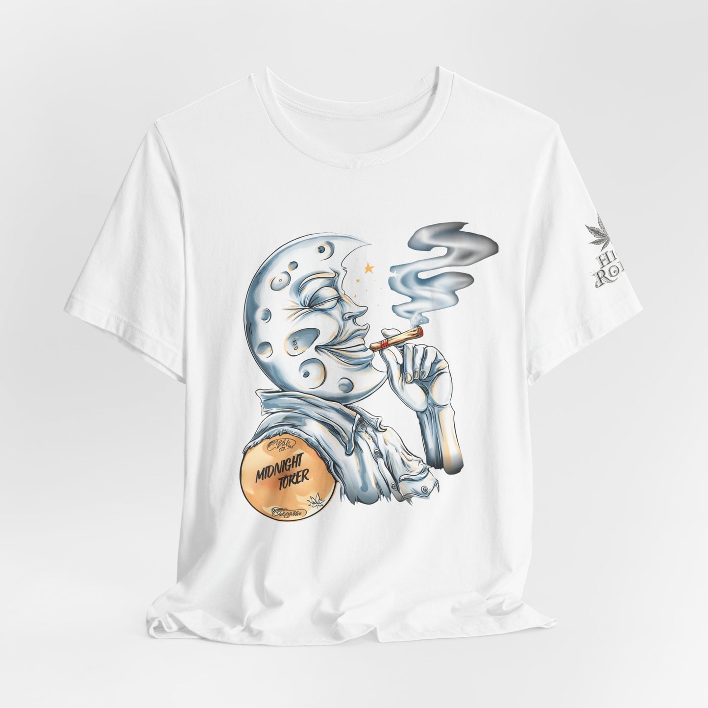 Midnight Toker Moon Tee - Celestial Cannabis Art Design | High Roller