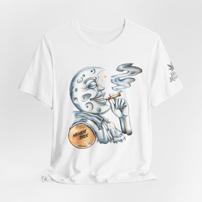 Midnight Toker Moon Tee - Celestial Cannabis Art Design | High Roller