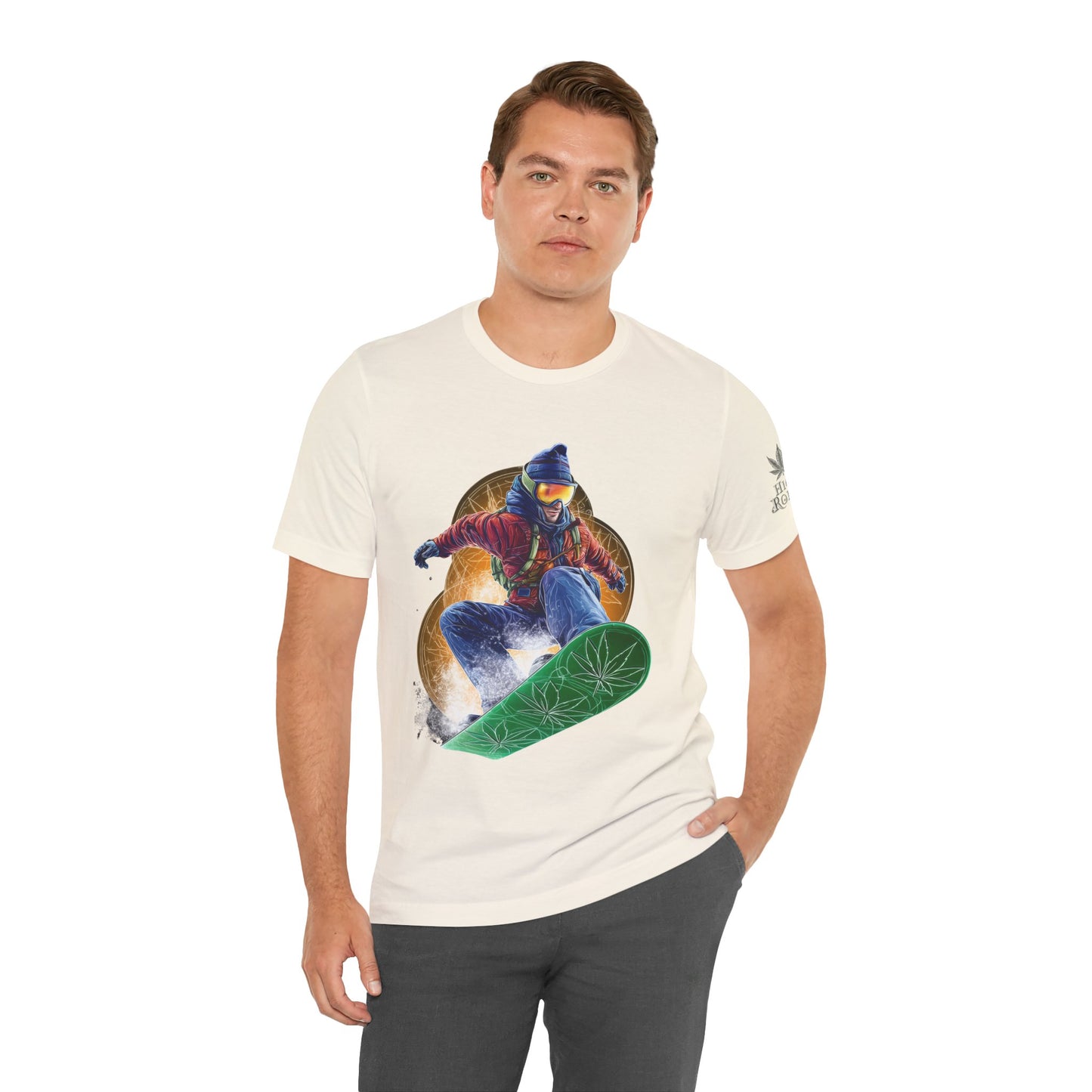 High Roller Snowboard Cannabis T-Shirt - Premium 420 Winter Sports Action Shred Mountain Lifestyle Apparel