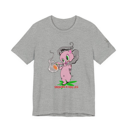 Smoking Hog Leg Pink Pig Tee - Premium Airlume Cotton Cannabis Culture Art