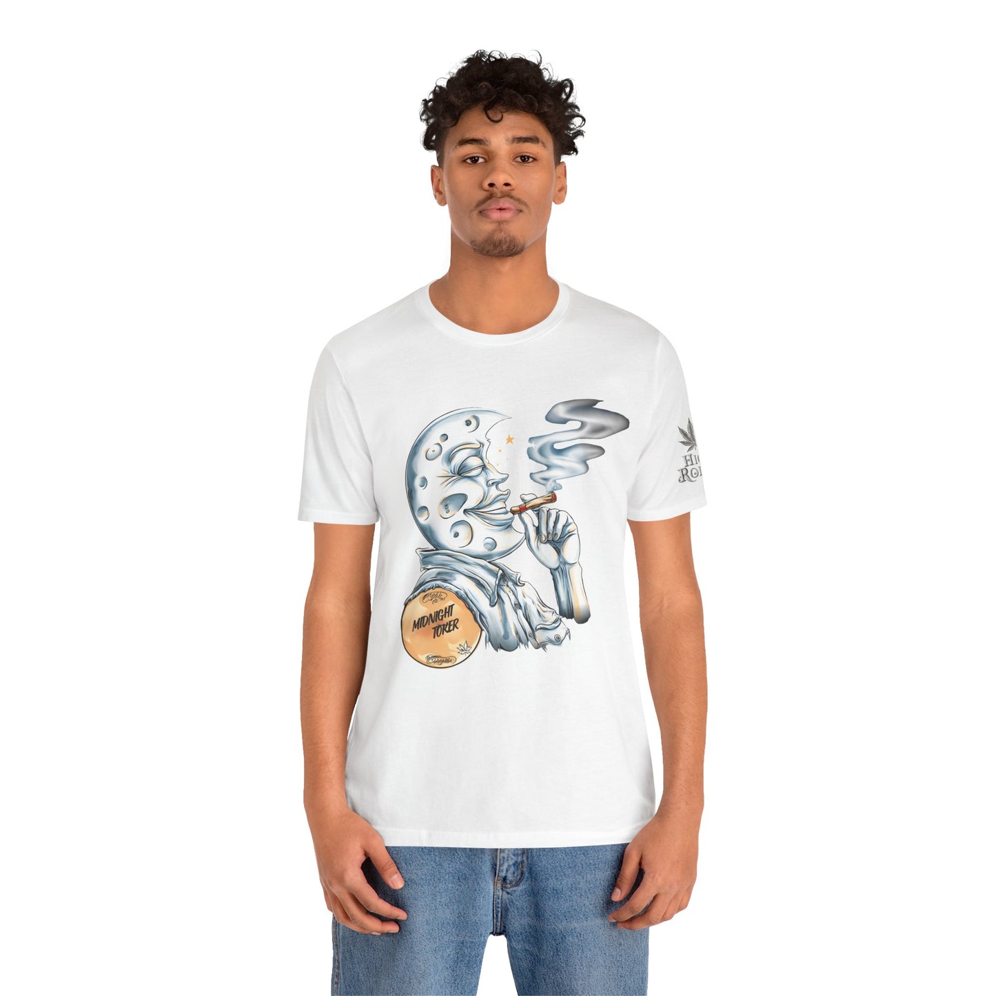 Midnight Toker Moon Tee - Celestial Cannabis Art Design | High Roller