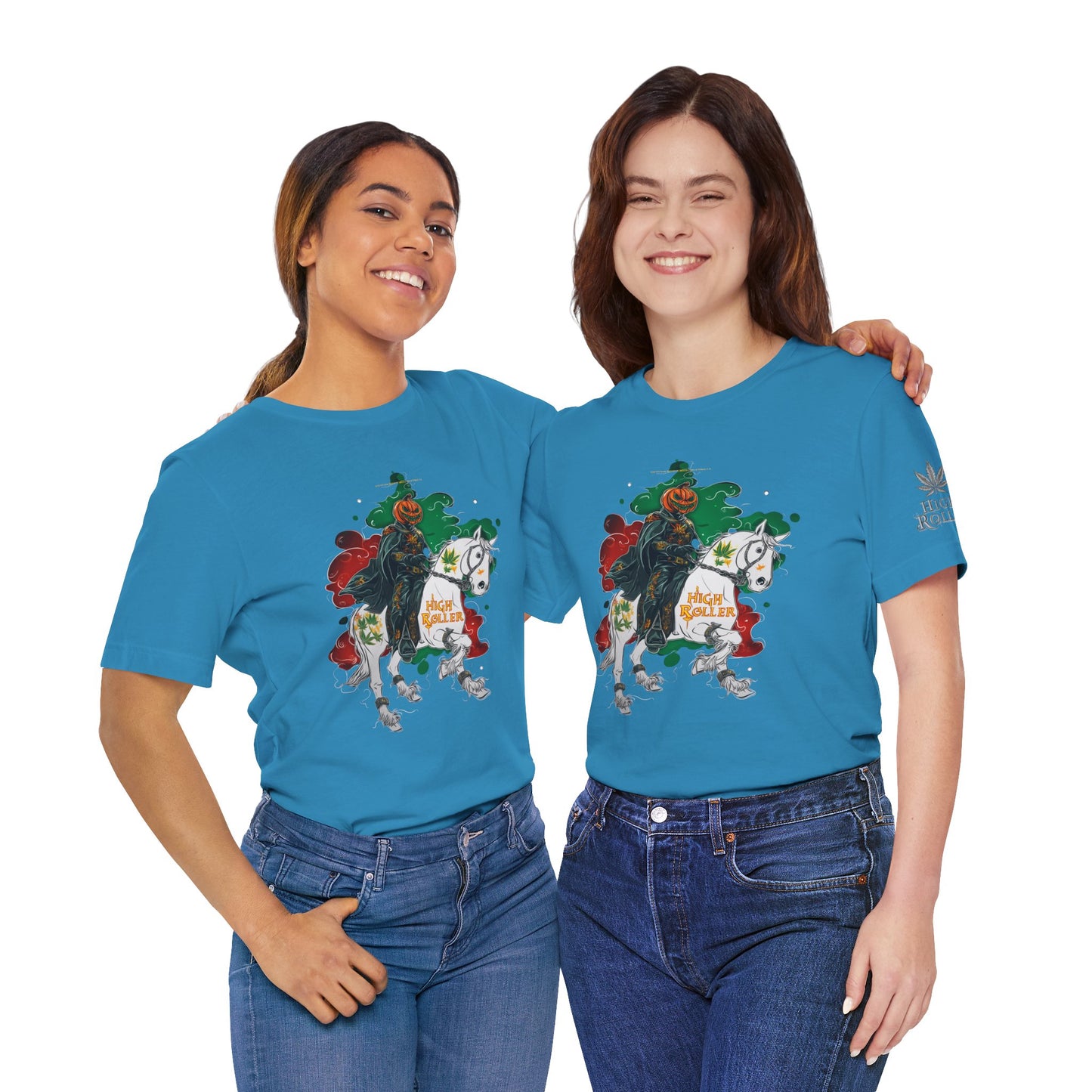 Headless Horseman HIGH ROLLER Halloween Cannabis T-Shirt - Premium Pumpkin Rider Skeletal Steed 420 Apparel