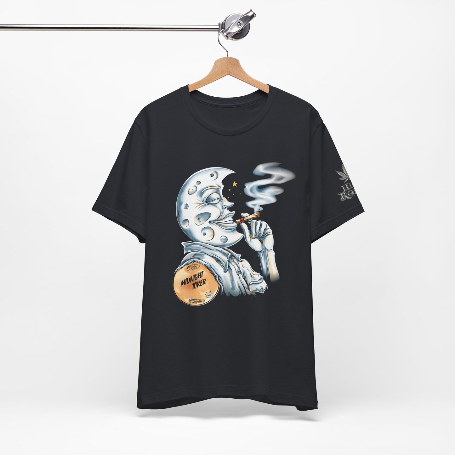 Midnight Toker Moon Tee - Celestial Cannabis Art Design | High Roller