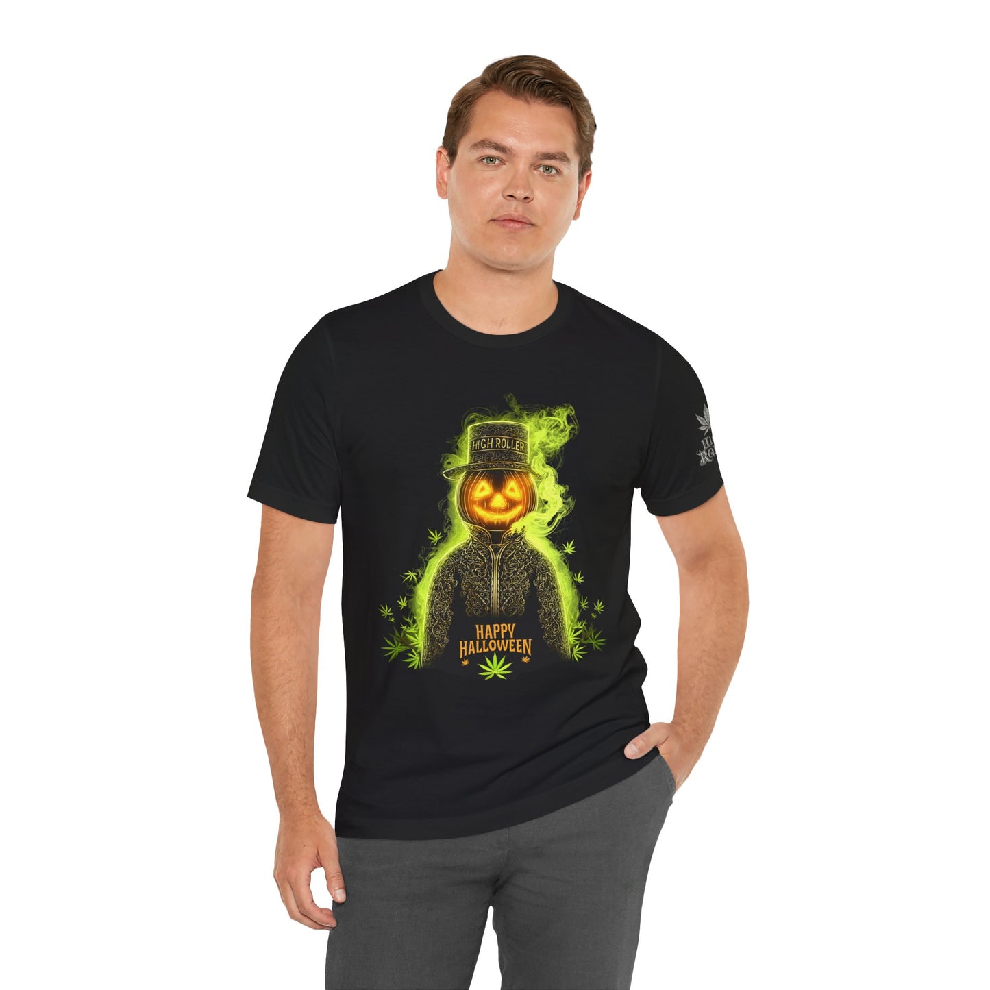 Spectral Pumpkin HIGH ROLLER Halloween T-Shirt - Premium Dark Cannabis Apparel