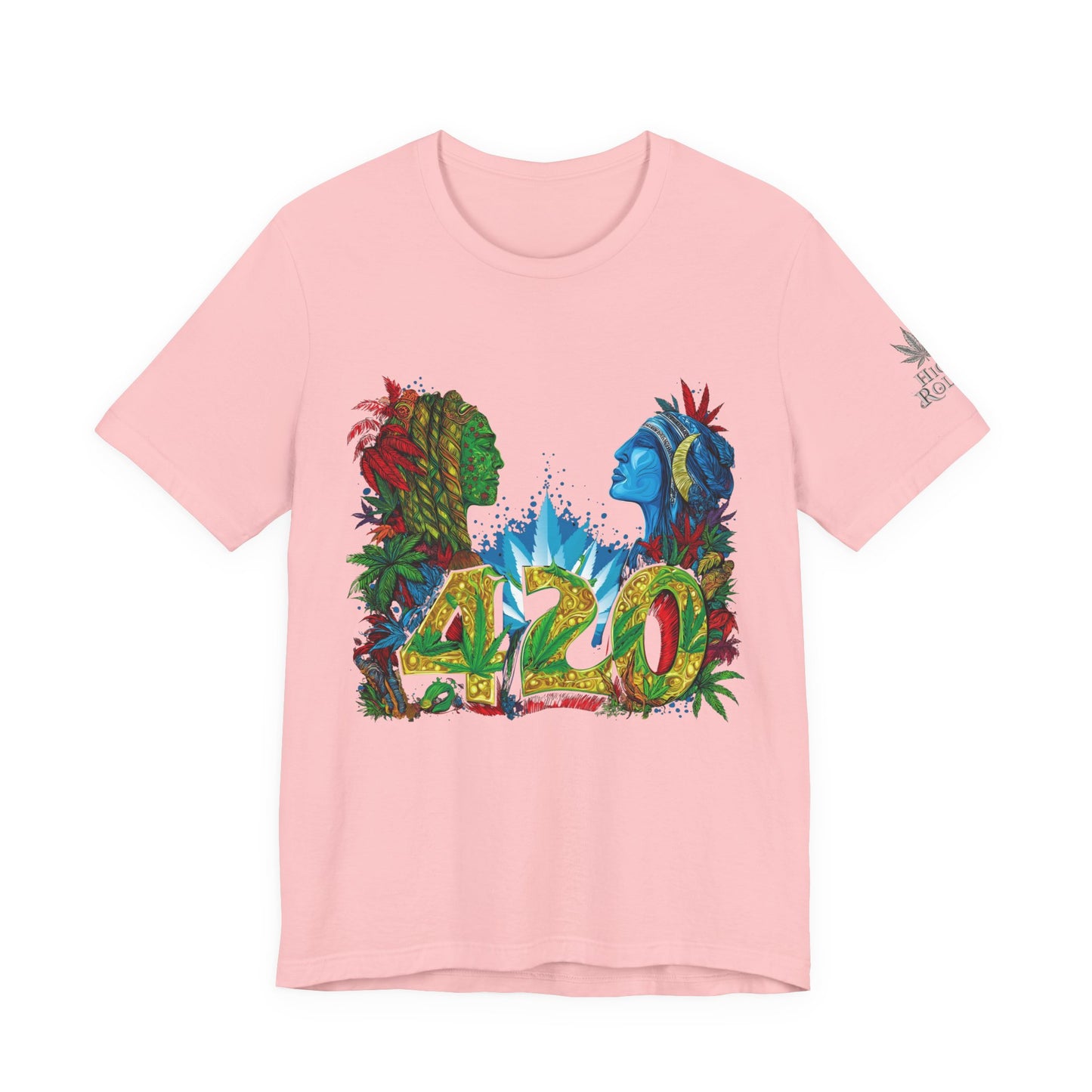 420 Celebration Premium Cannabis Culture T-Shirt - Dual Profile Art With Nature Elements And Bold 420 Typography