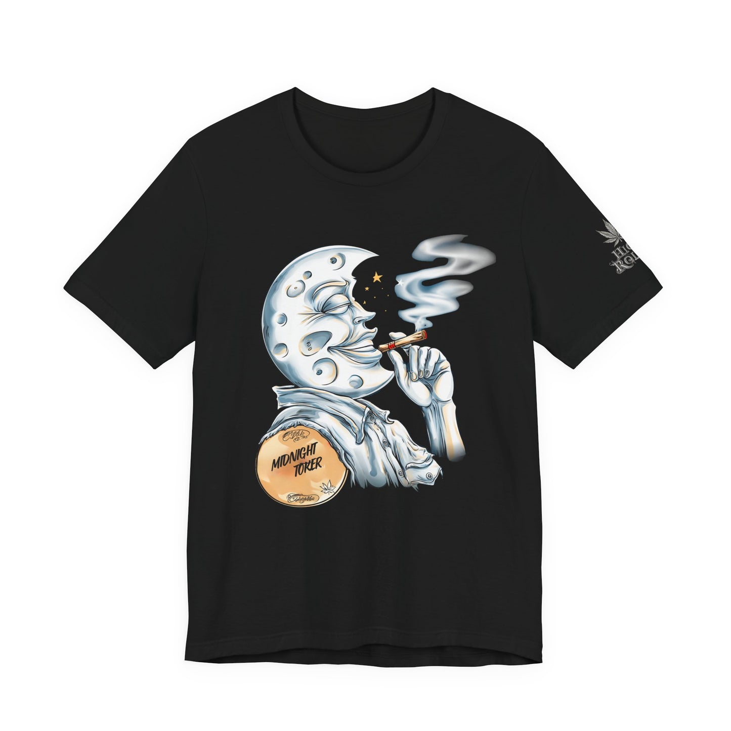 Midnight Toker Moon Tee - Celestial Cannabis Art Design | High Roller