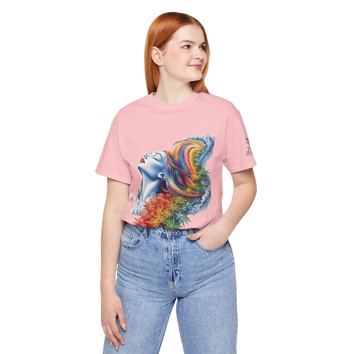 Rainbow Bloom Tee - Premium Airlume Cotton Cannabis Culture Spectrum Goddess Art