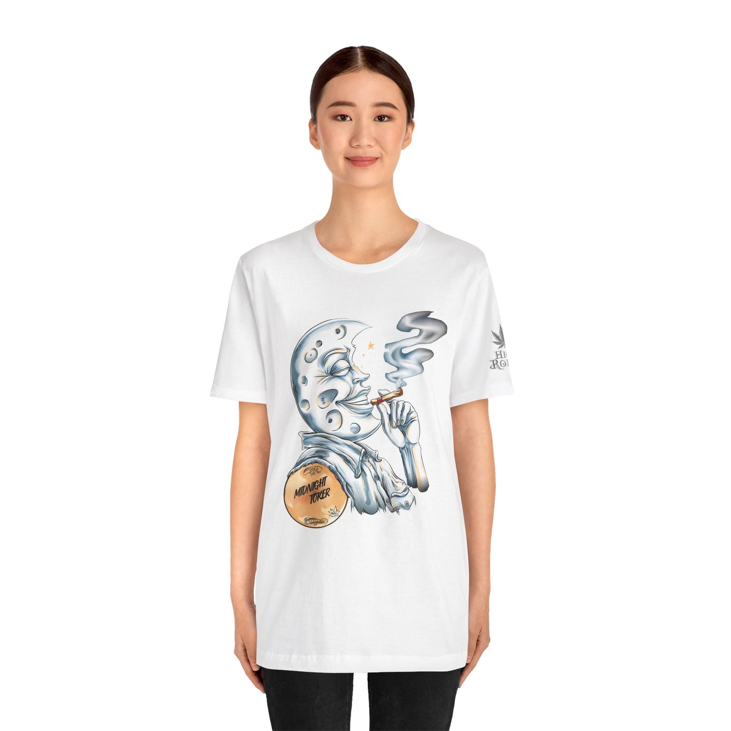 Midnight Toker Moon Tee - Celestial Cannabis Art Design | High Roller