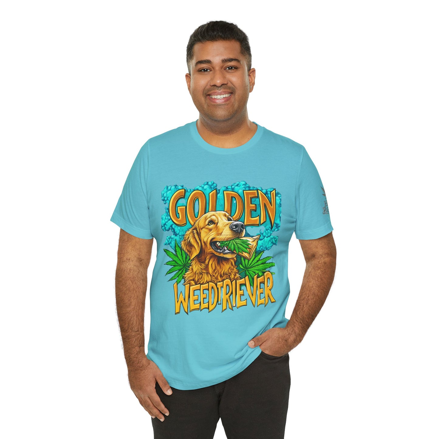 High Roller Golden Weedtriever Cannabis T-Shirt - Premium 420 Dog Lover Humor Golden Retriever Pun Comedy Pet Culture Apparel