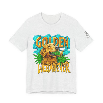 High Roller Golden Weedtriever Cannabis T-Shirt - Premium 420 Dog Lover Humor Golden Retriever Pun Comedy Pet Culture Apparel