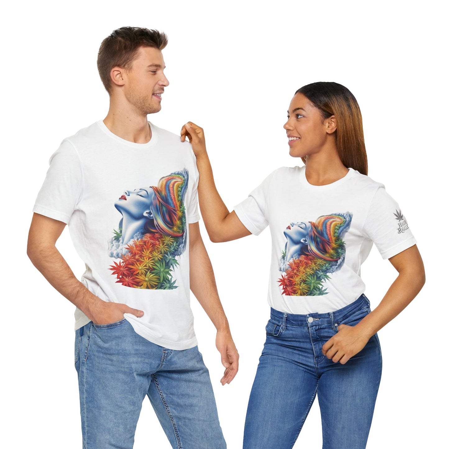 Rainbow Bloom Tee - Premium Airlume Cotton Cannabis Culture Spectrum Goddess Art