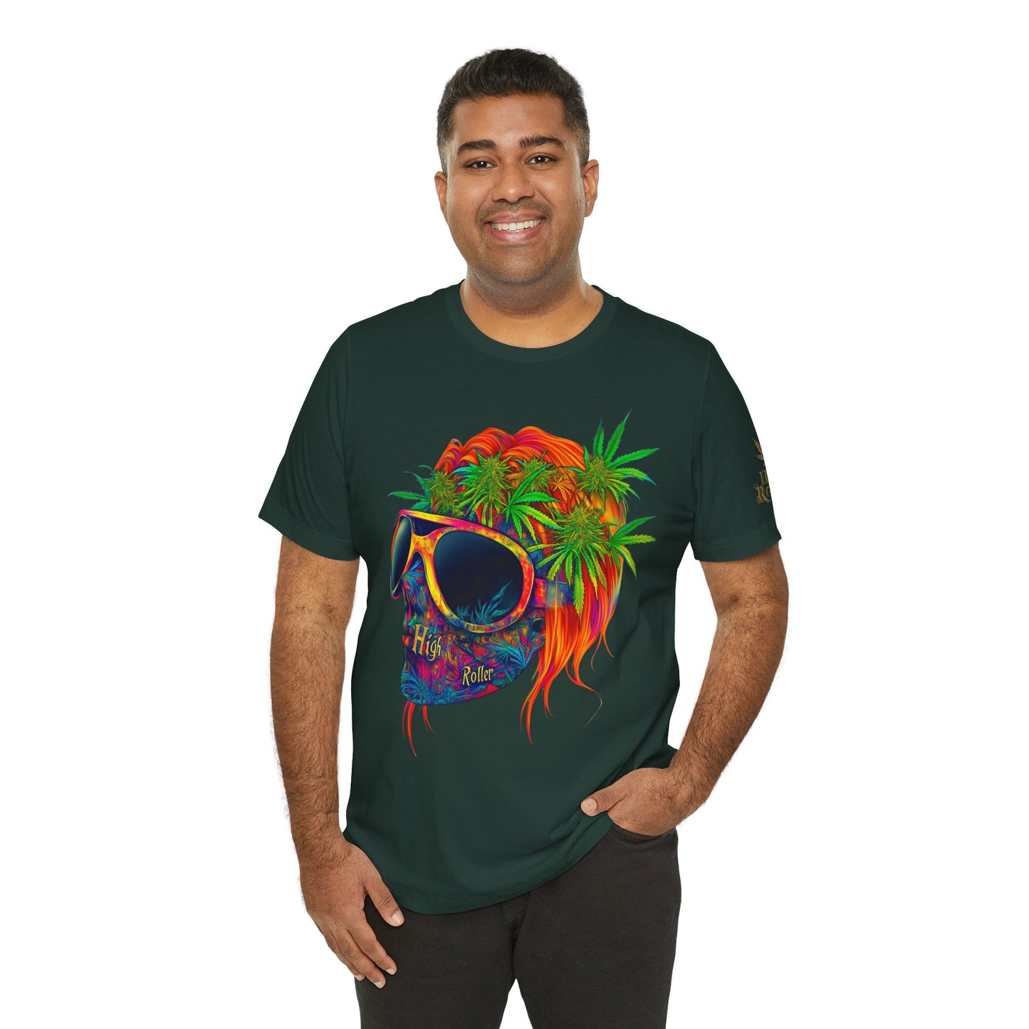 Tropical Cannabis Skull Tee - Paradise Vibes Art Design | High Roller