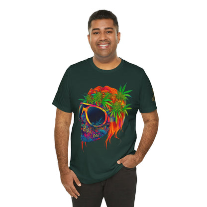 Tropical Cannabis Skull Tee - Paradise Vibes Art Design | High Roller