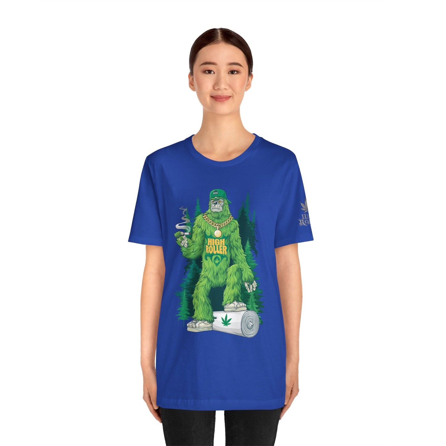 Bigfoot HIGH ROLLER Halloween Cannabis Forest T-Shirt - Premium Sasquatch Lifestyle Legend 420 Apparel