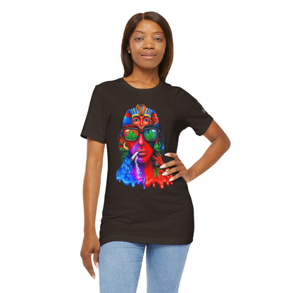 Pharaoh Vision Premium Cannabis Culture T-Shirt - Ancient Egyptian Royalty With Modern Cannabis Celebration And Psychedelic Split-Face Art