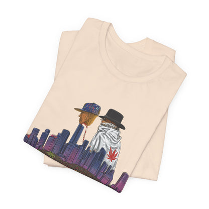High Roller Urban Legends Cannabis T-Shirt - Premium 420 City Skyline Street Culture Double Exposure Apparel