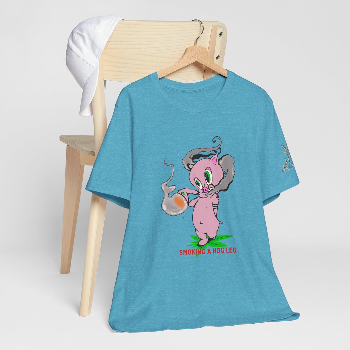 Smoking Hog Leg Pink Pig Tee - Premium Airlume Cotton Cannabis Culture Art