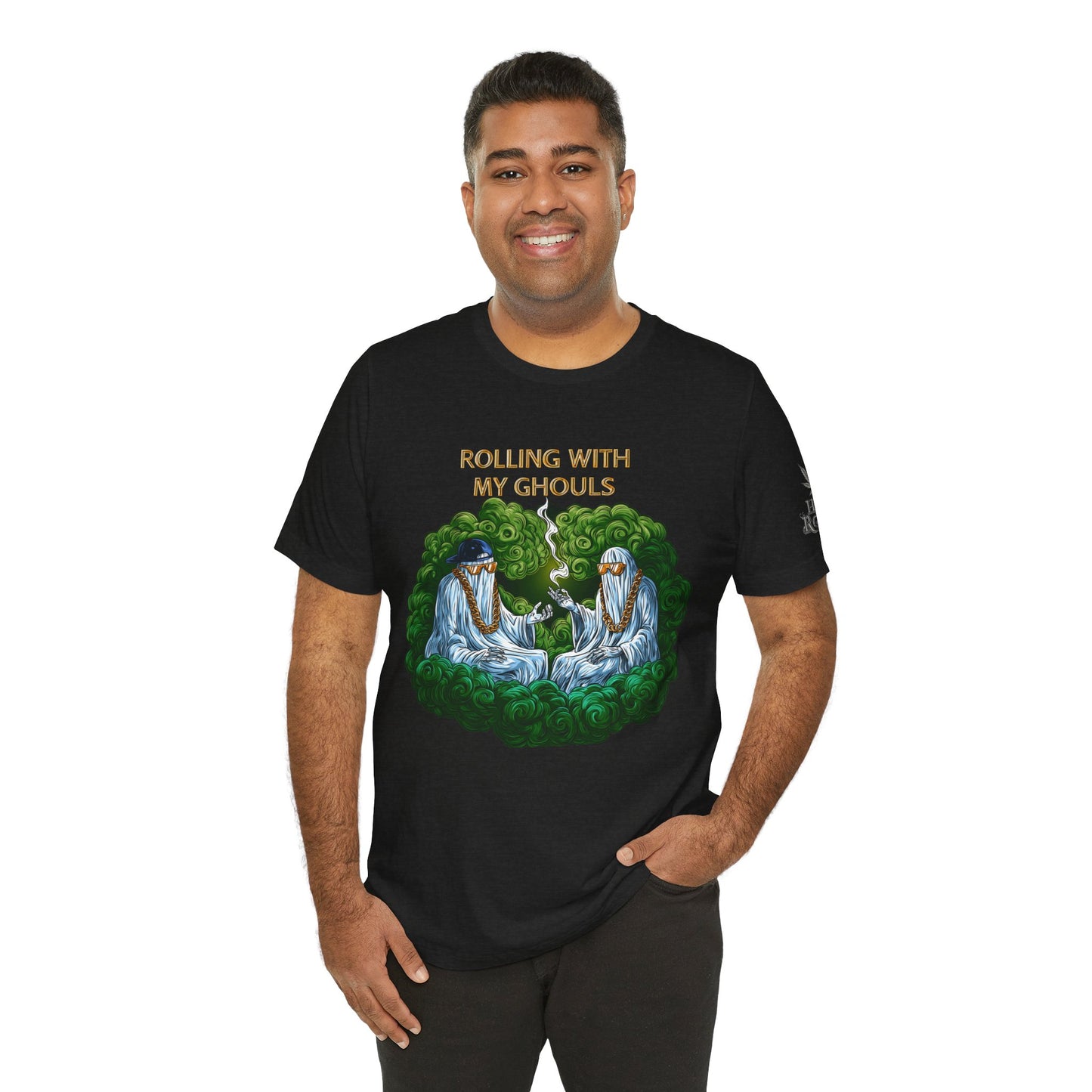 Rolling With My Ghouls HIGH ROLLER Halloween Cannabis T-Shirt - Premium Ghost Squad Circle Session 420 Apparel