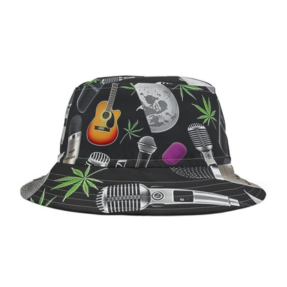 Cannabis Leaf & Music Bucket Hat - Artistic Pattern Fashion Accessory
