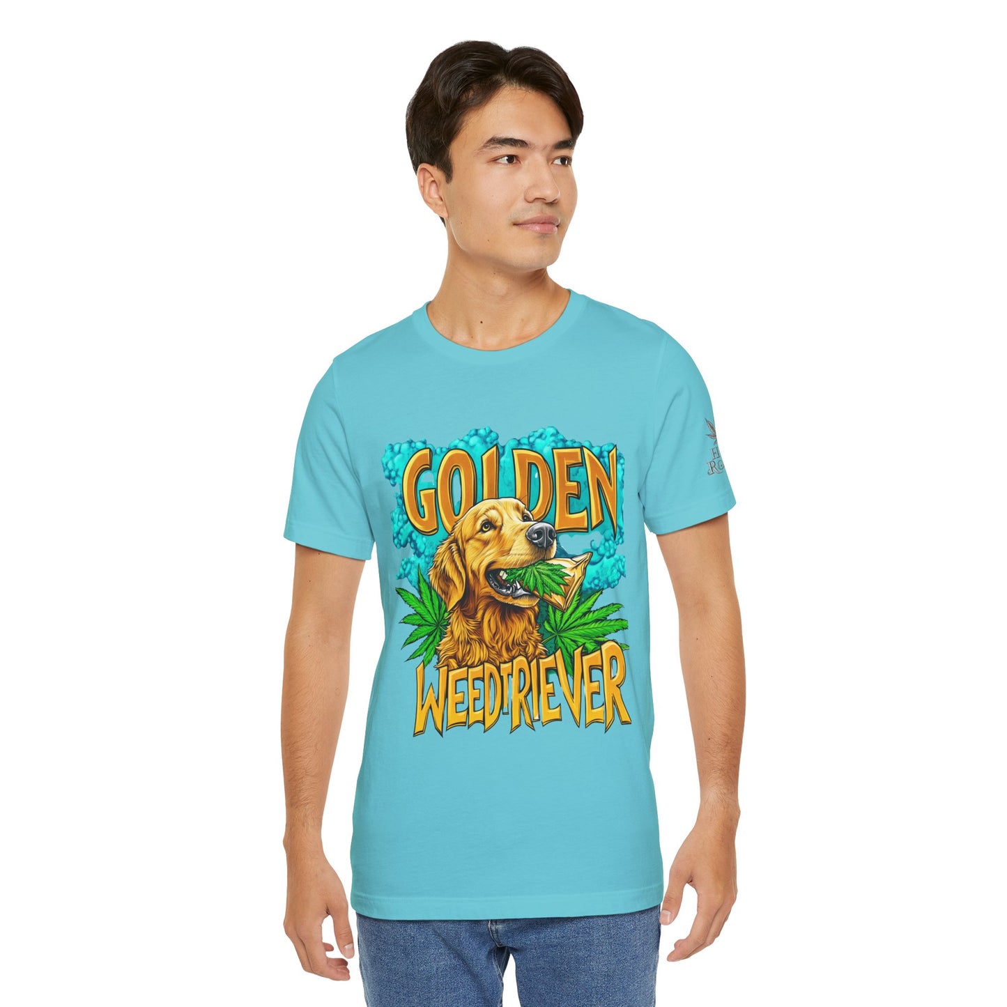High Roller Golden Weedtriever Cannabis T-Shirt - Premium 420 Dog Lover Humor Golden Retriever Pun Comedy Pet Culture Apparel