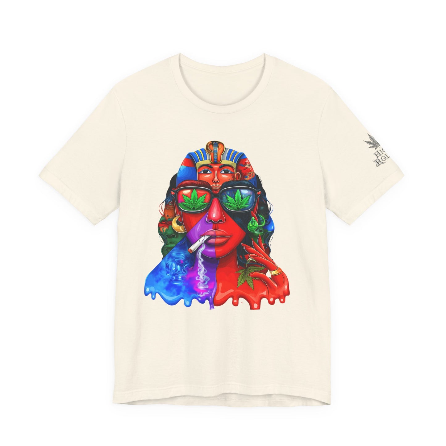 Pharaoh Vision Premium Cannabis Culture T-Shirt - Ancient Egyptian Royalty With Modern Cannabis Celebration And Psychedelic Split-Face Art