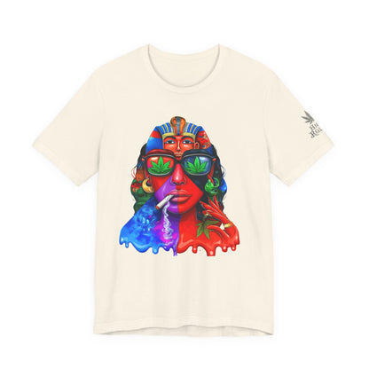 Pharaoh Vision Premium Cannabis Culture T-Shirt - Ancient Egyptian Royalty With Modern Cannabis Celebration And Psychedelic Split-Face Art