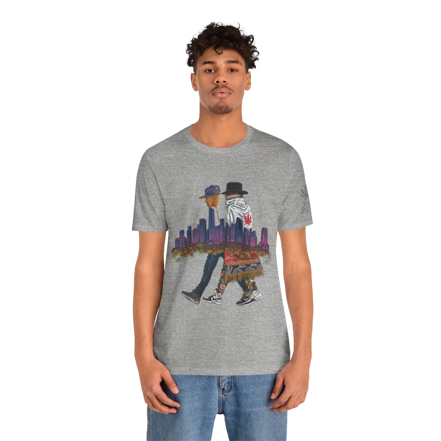 High Roller Urban Legends Cannabis T-Shirt - Premium 420 City Skyline Street Culture Double Exposure Apparel