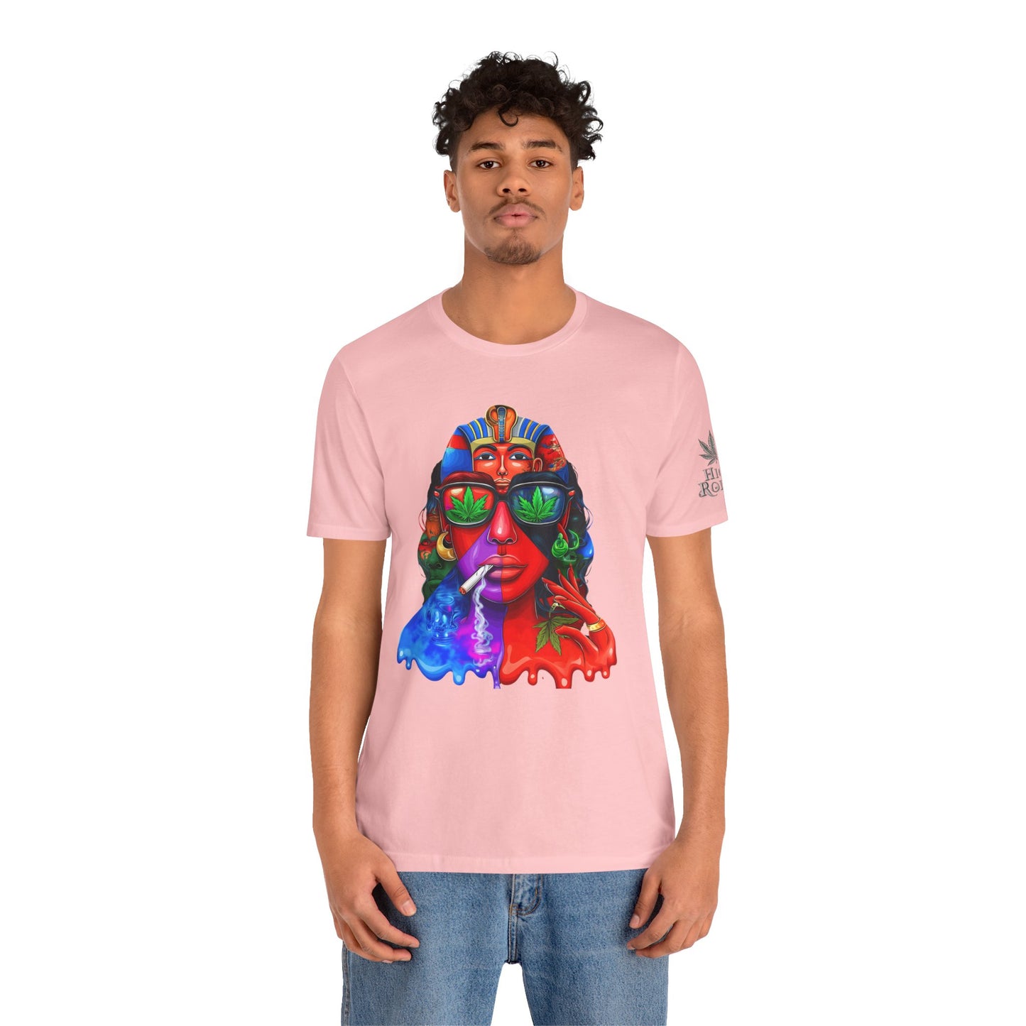 Pharaoh Vision Premium Cannabis Culture T-Shirt - Ancient Egyptian Royalty With Modern Cannabis Celebration And Psychedelic Split-Face Art