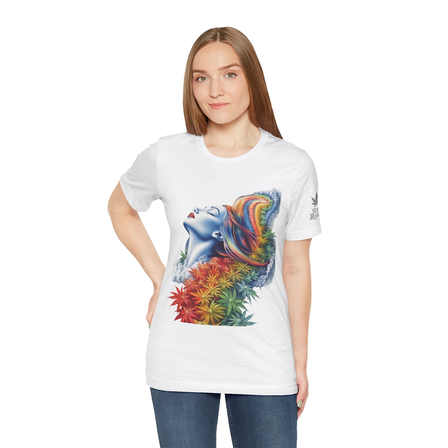 Rainbow Bloom Tee - Premium Airlume Cotton Cannabis Culture Spectrum Goddess Art