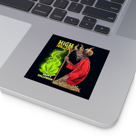 Happy Halloween Devil Cannabis Ritual Sticker - Luxury Demon Weed Sorcerer - HIGH ROLLER Premium 3x3 Vinyl
