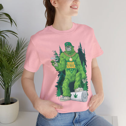 Bigfoot HIGH ROLLER Halloween Cannabis Forest T-Shirt - Premium Sasquatch Lifestyle Legend 420 Apparel