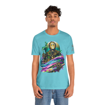 Psychedelic Jason Swoosh Cannabis T-Shirt - Premium Horror 420 Orange Edition Apparel