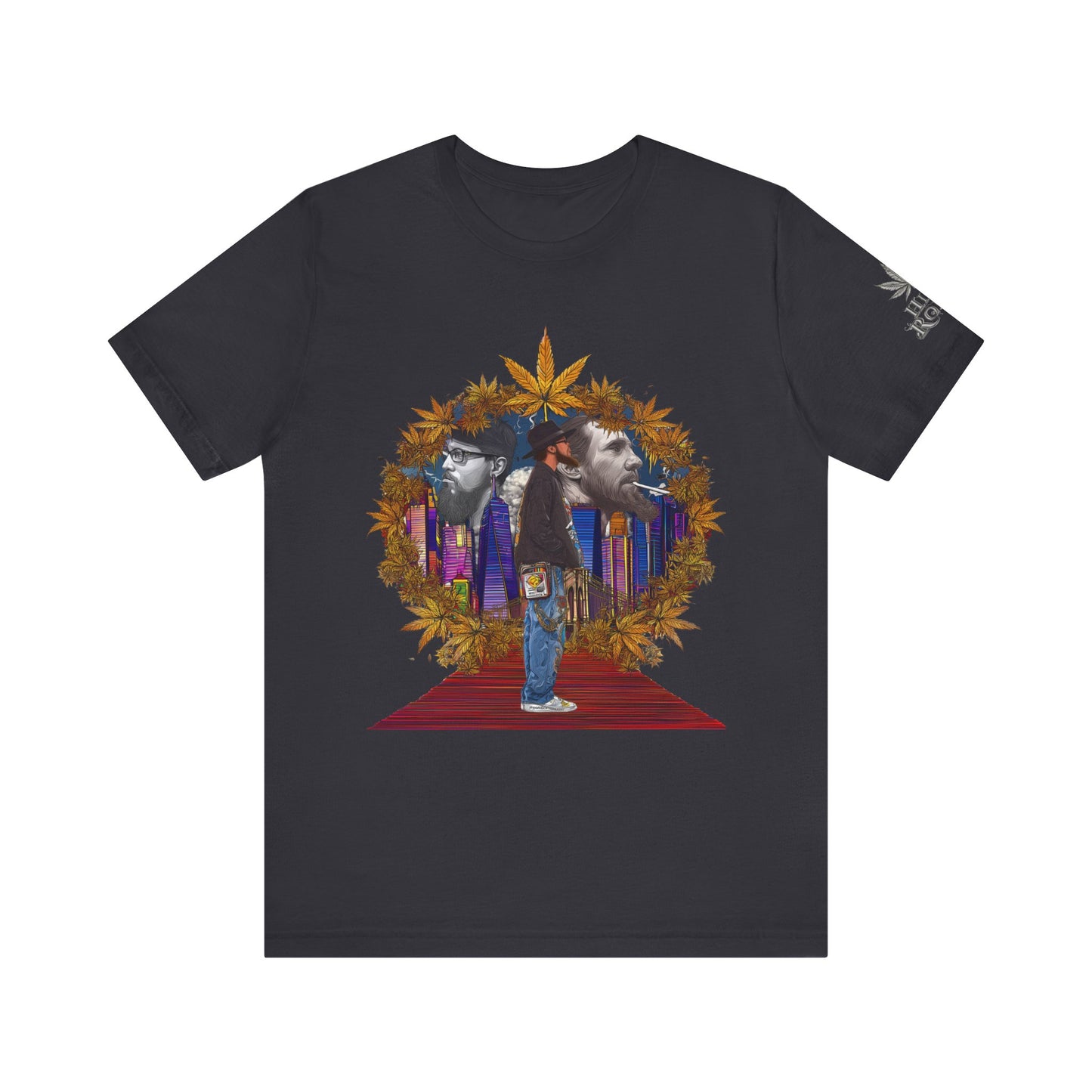 High Roller Red Carpet Cannabis T-Shirt - Premium 420 Hip-Hop Legacy Golden Frame Street Culture Artistic Portrait Apparel