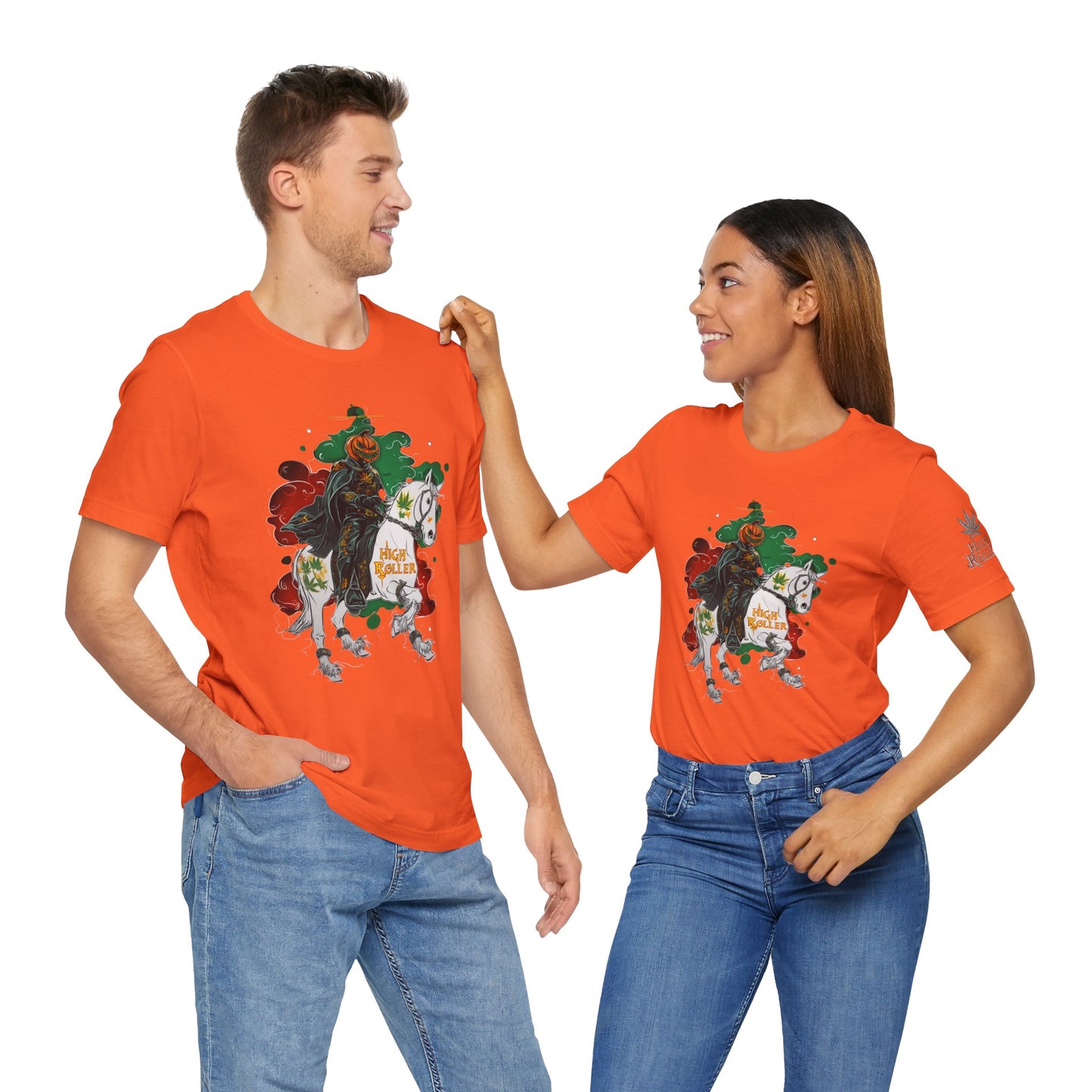 Headless Horseman HIGH ROLLER Halloween Cannabis T-Shirt - Premium Pumpkin Rider Skeletal Steed 420 Apparel