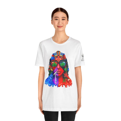 Pharaoh Vision Premium Cannabis Culture T-Shirt - Ancient Egyptian Royalty With Modern Cannabis Celebration And Psychedelic Split-Face Art