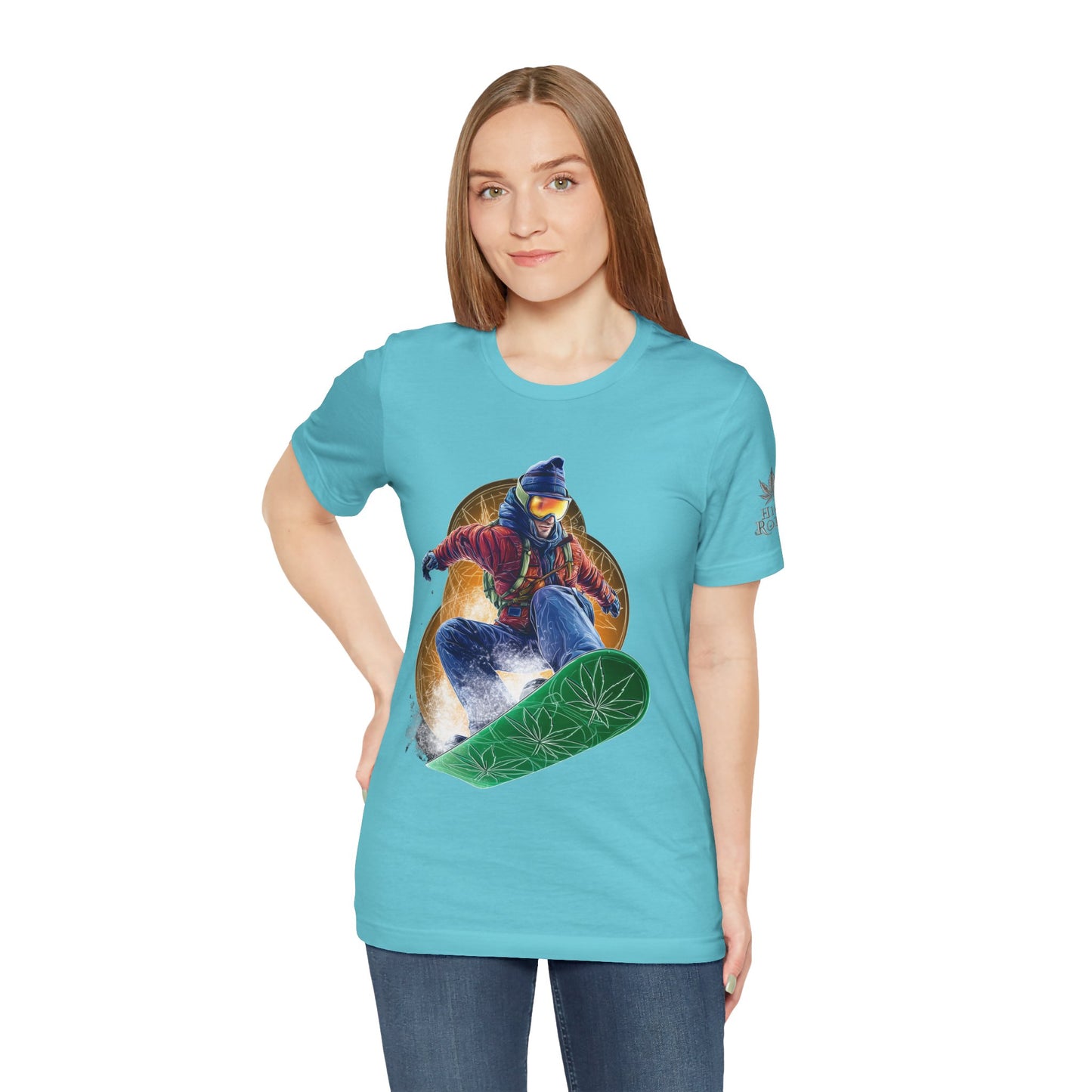 High Roller Snowboard Cannabis T-Shirt - Premium 420 Winter Sports Action Shred Mountain Lifestyle Apparel