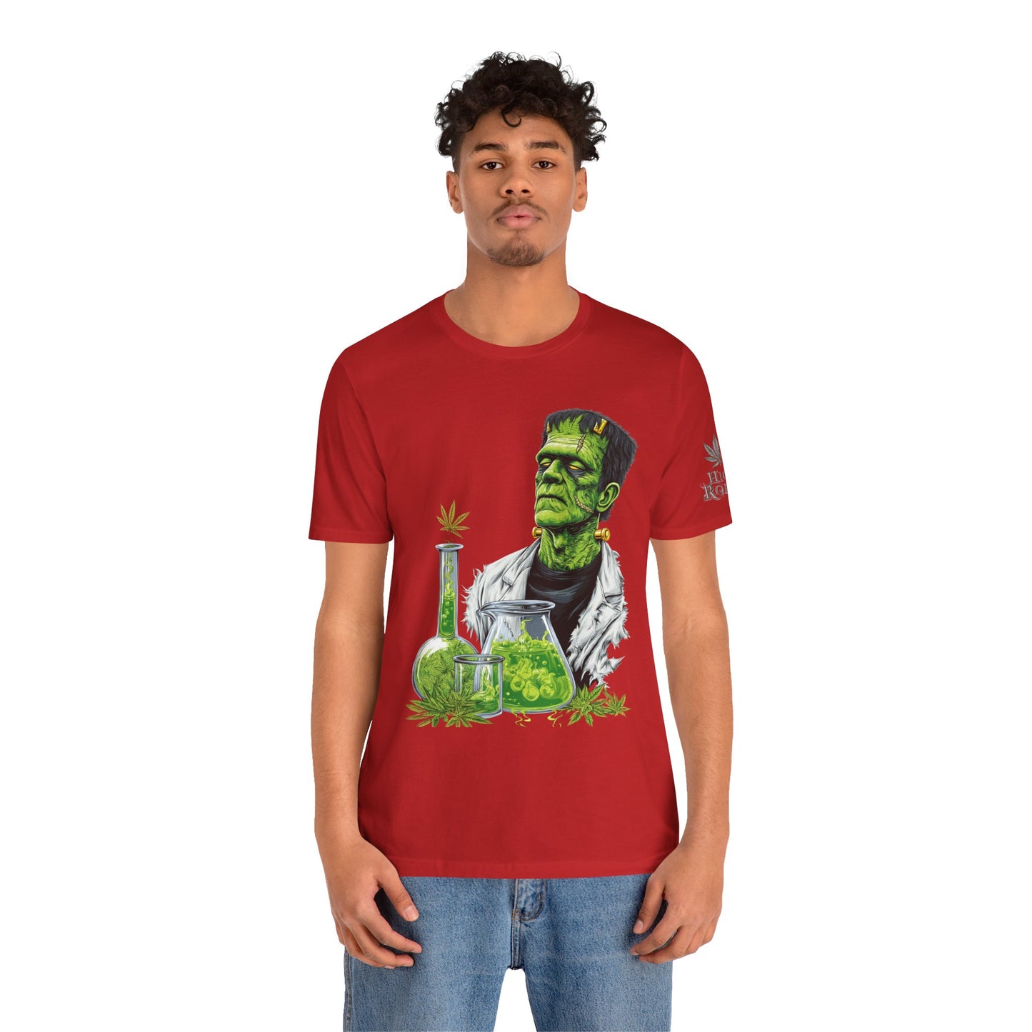 Frankenstein's Laboratory HIGH ROLLER Halloween Cannabis T-Shirt - Premium Monster Scientist 420 Experiment Apparel
