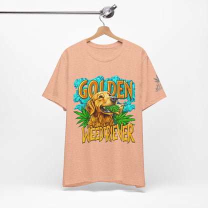 High Roller Golden Weedtriever Cannabis T-Shirt - Premium 420 Dog Lover Humor Golden Retriever Pun Comedy Pet Culture Apparel