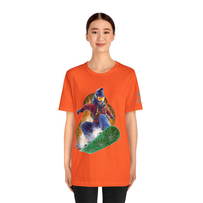 High Roller Snowboard Cannabis T-Shirt - Premium 420 Winter Sports Action Shred Mountain Lifestyle Apparel