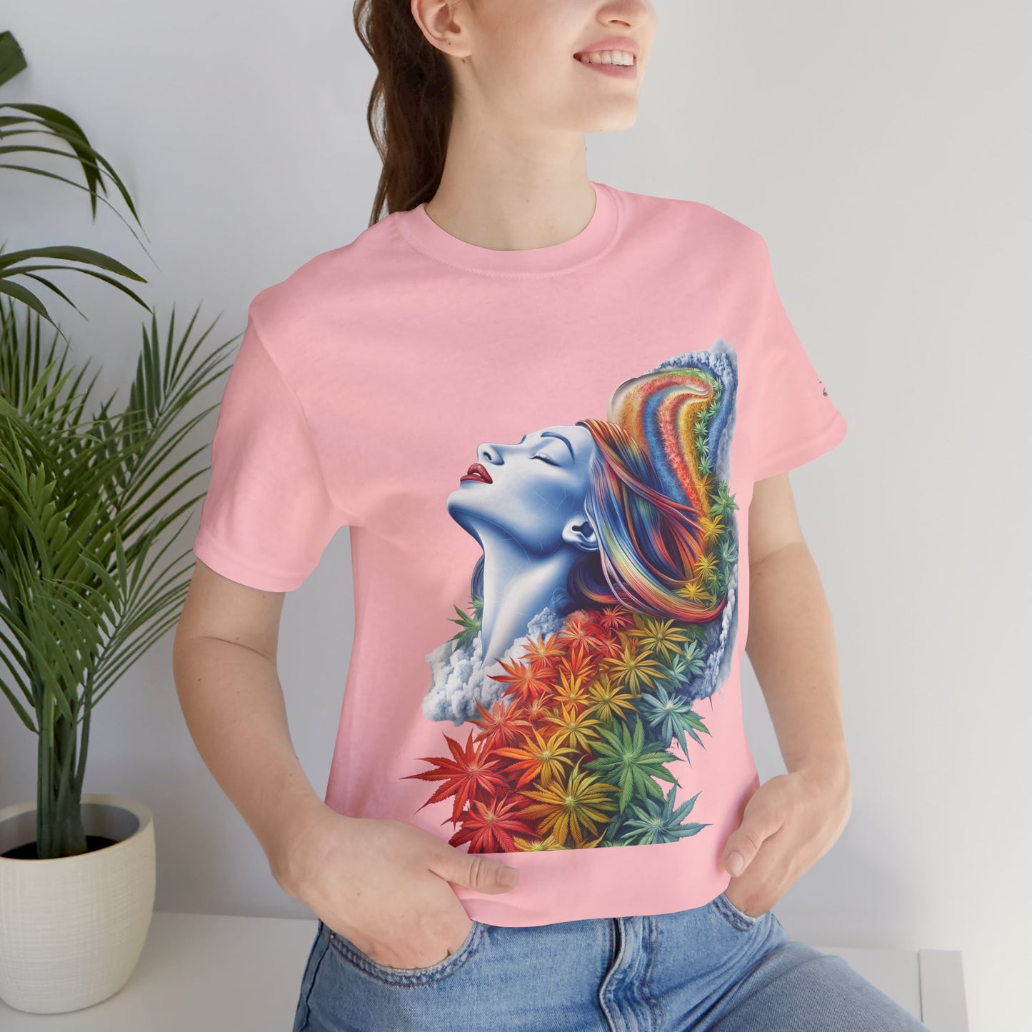 Rainbow Bloom Tee - Premium Airlume Cotton Cannabis Culture Spectrum Goddess Art