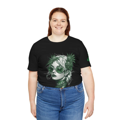 Green Queen T-Shirt - Premium Airlume Cotton Cannabis Crown Portrait Art Tee